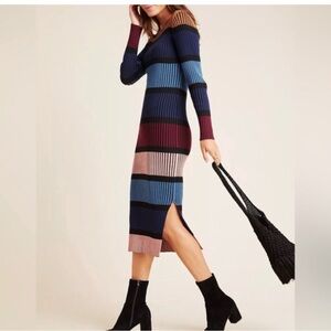 Anthropologie Dolan Striped Rib-Knit Midi Dress in Blue Multi